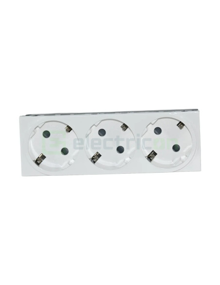 Priza tripla shucko pentru canal cablu, 45mm, 16A, alb, QuickConnect, Gallery, Hager, WXF473B
