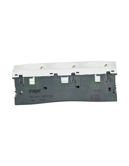 Priza tripla shucko pentru canal cablu, 45mm, 16A, alb, QuickConnect, Gallery, Hager, WXF473B