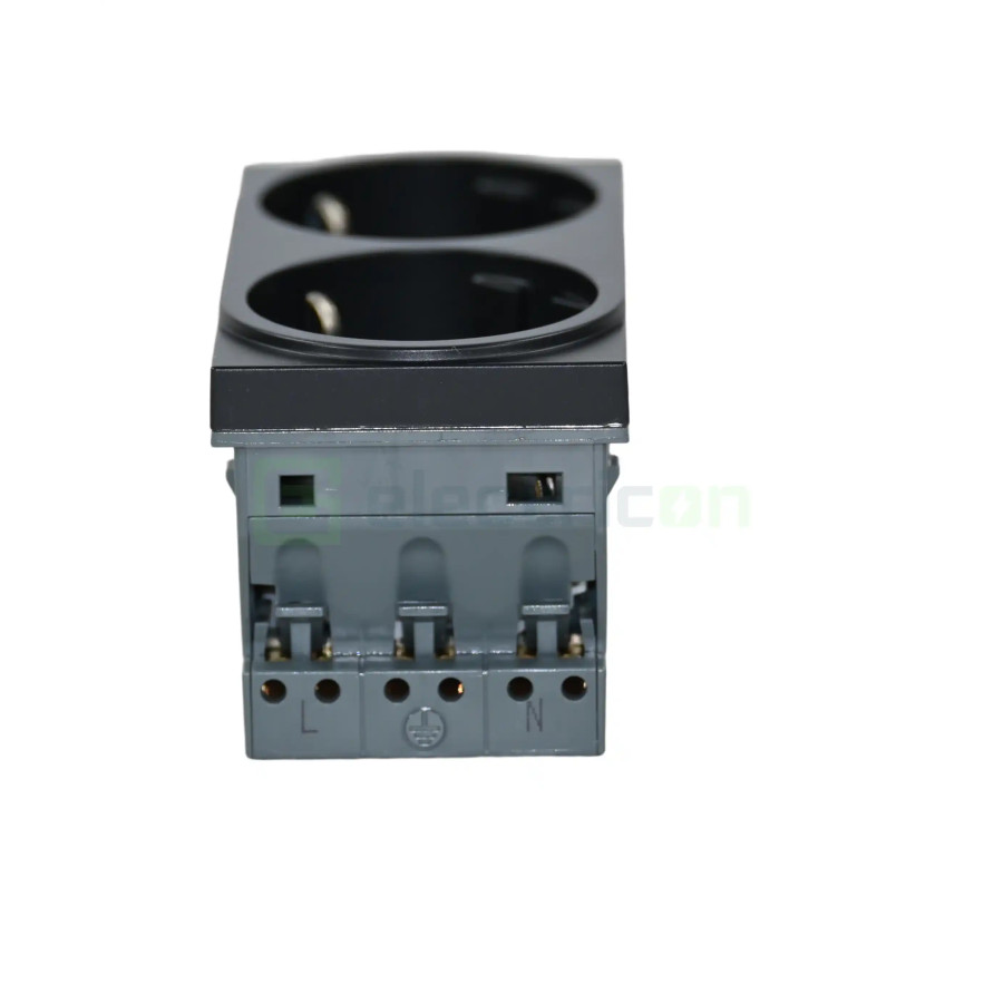 Priza dubla shucko pentru canal cablu, 45mm, 16A, negru, QuickConnect, Gallery, Hager, WXF472N
