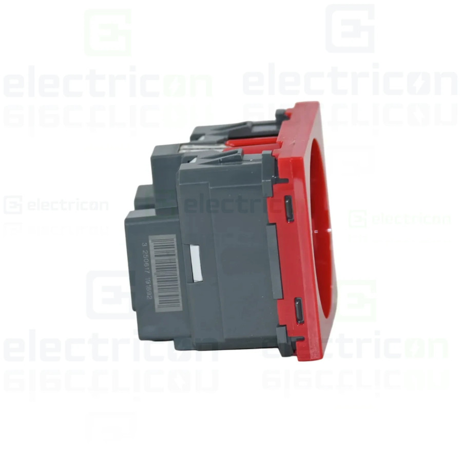 Priza simpla shucko pentru canal cablu, 45mm, 16A, rosu, QuickConnect, Gallery, Hager, WXF160R