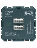 Mecanism priză USB 2xA - 15W 5V/3A 2 module - Gallery - Hager - WXF112