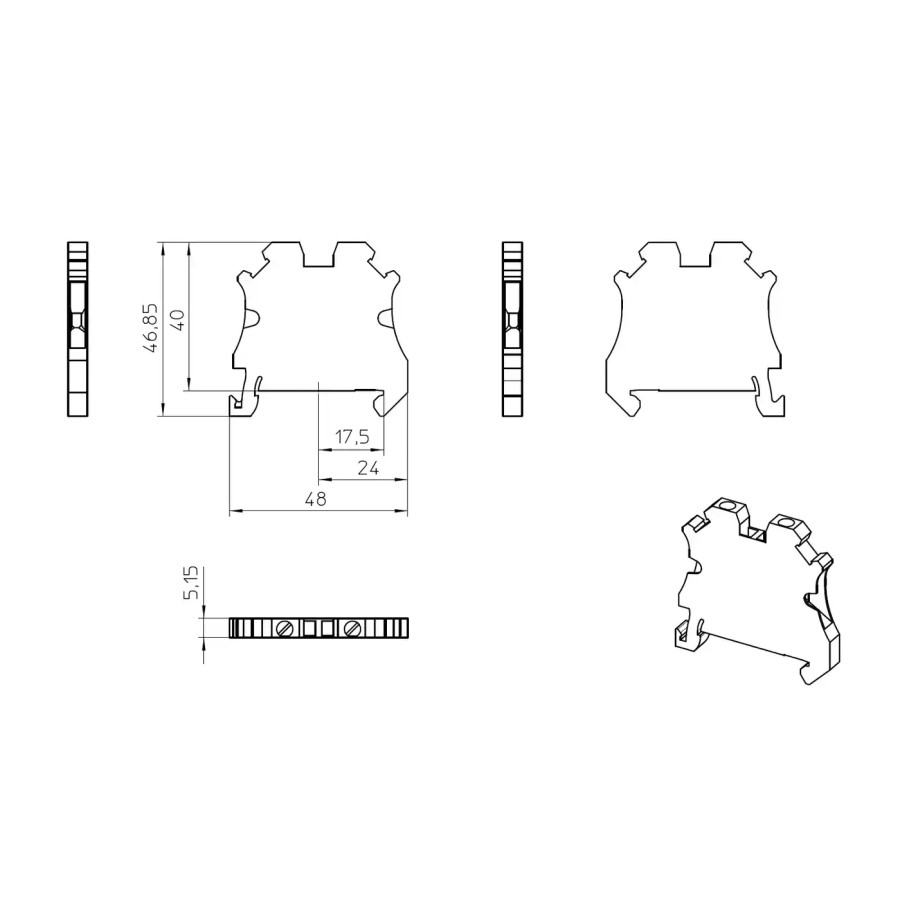 Clemă șir 5mm² Clema sir, de trecere, 2 conexiuni,  2.5mm², gri, UT 2.5, Phoenix Contact, 3044076 – montaj rapid și sigur în apl