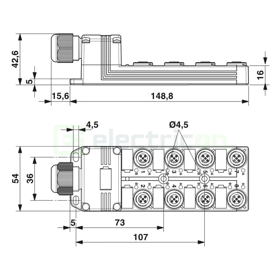 Cutie senzor, gama SACB, M12, 4 cai , 8 porturi, pentru uz industrial, SACB, Phoenix Contact, 1453025