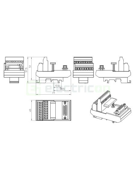 Modul interfață mama cu 15 contacte, cu conector D-sub, montare pe șină DIN, 2.5 A, SUB/B, FLKM-D15, pentru uz industrial, Phoen