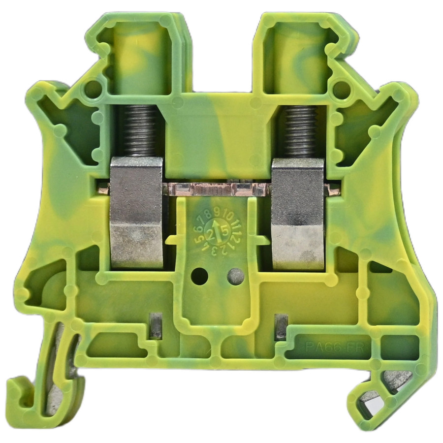 Clemă de derivație 6 mm² Clema șir cu șurub, 2PT, 2 conexiuni, 6 mm², verde-galben, UT 6 BU, Phoenix Contact, 3044157 – montaj r