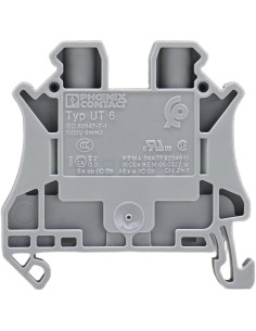 Clemă de derivație 6 mm² Clema șir cu șurub, 2PT, 2 conexiuni, 6 mm², gri, UT 6 , Phoenix Contact, 3044131 – montaj rapid și sig