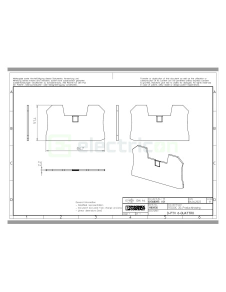 Clemă de derivație Element terminal pentru clema Phoenix Contact serie PTV 6 gri, D-PTV 6-QUATTRO, Phoenix Contact, 1180930 – mo
