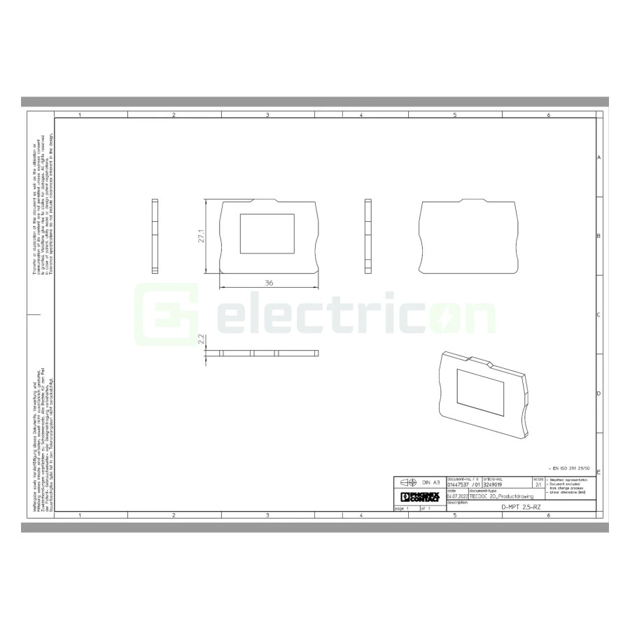 Clemă de derivație Element terminal pentru clema Phoenix Contact serie MPT pe partea dreapta, D-MPT 2.5-RZ, Phoenix Contact, 324