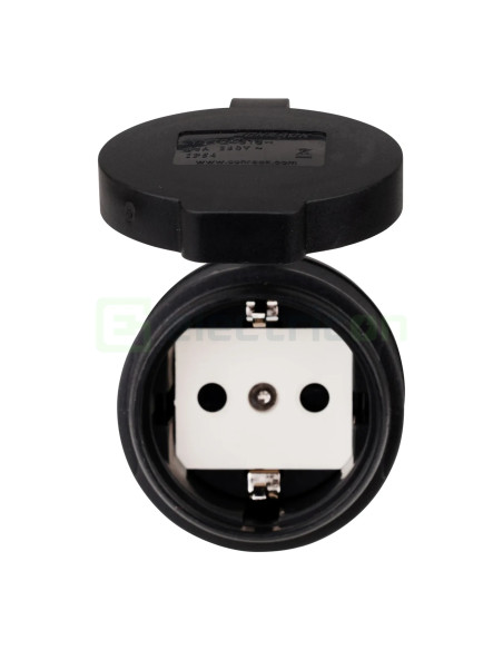 Priza industriala, Shucko, 16A, 250V, IP54, negru, tip F, capac rotund, cu etanșare , Schrack, YY724316