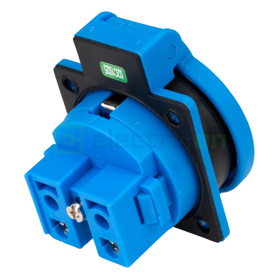 Priza Shucko, 16A, 250V, IP54, albastru, tip F, capac rotund, cu etanșare , Schrack, YY794316