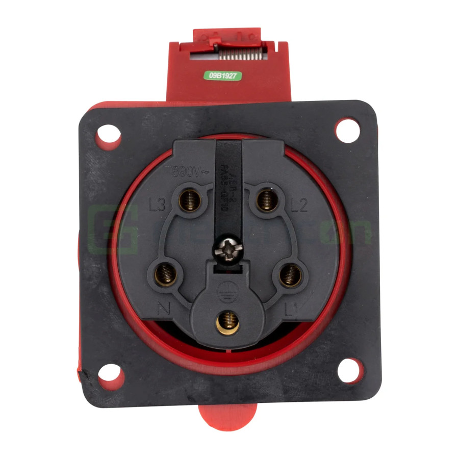 Priza industriala, CEE fix, 5 poli, 32A, 400V, IP44, cu garnitură. montaj pe panou, dreaptă, Schrack, YY794532