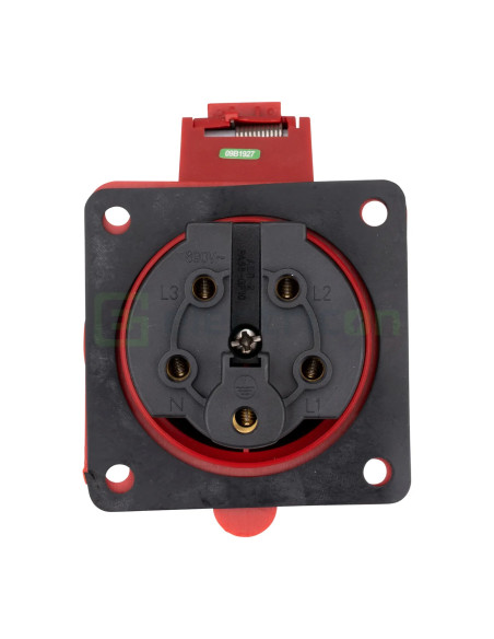 Priza industriala, CEE fix, 5 poli, 32A, 400V, IP44, cu garnitură. montaj pe panou, dreaptă, Schrack, YY794532