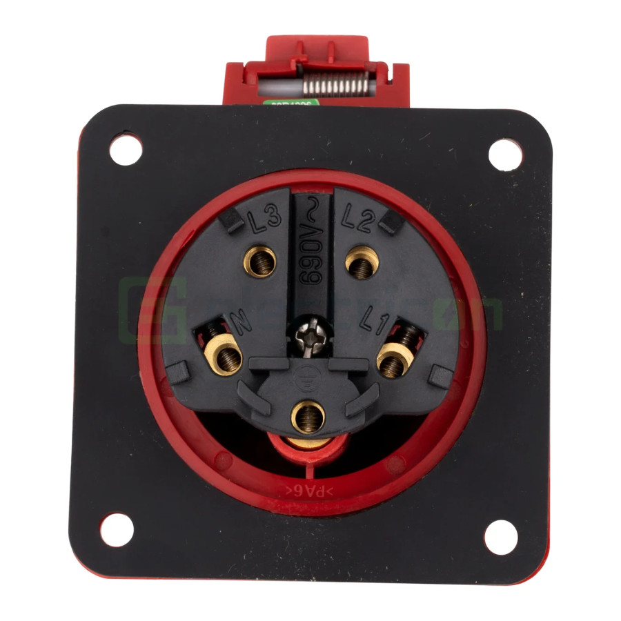 Priza industriala, CEE fix, 5 poli, 16A, 400V, IP44, cu garnitură. montaj pe panou, dreaptă, Schrack, YY794516