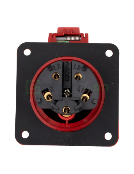 Priza industriala, CEE fix, 5 poli, 16A, 400V, IP44, cu garnitură. montaj pe panou, dreaptă, Schrack, YY794516