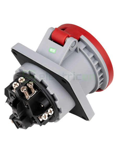 Priza industriala, CEE fix, 5 poli, 63A, 400V, IP44, cu garnitură. montaj pe panou, unghi de 15°, Schrack, YY784563