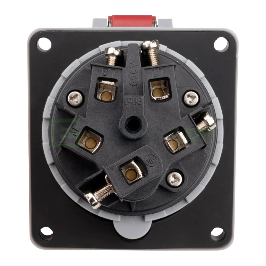 Priza industriala, CEE fix, 5 poli, 63A, 400V, IP44, cu garnitură. montaj pe panou, unghi de 15°, Schrack, YY784563