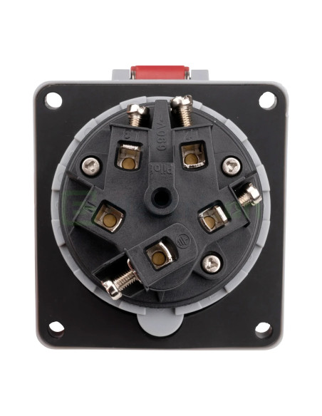 Priza industriala, CEE fix, 5 poli, 63A, 400V, IP44, cu garnitură. montaj pe panou, unghi de 15°, Schrack, YY784563