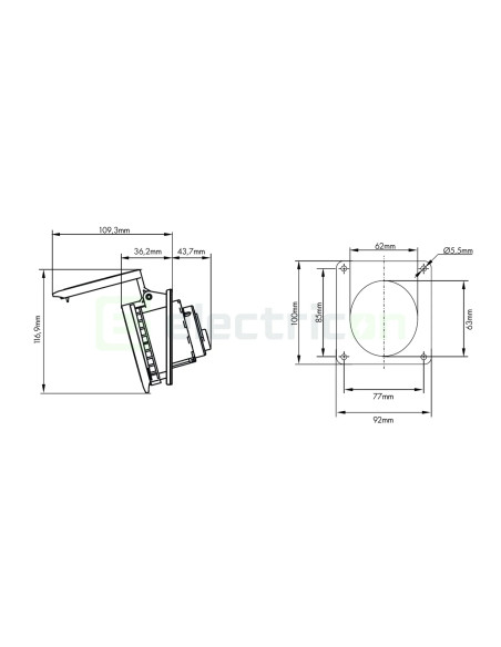 Priza industriala, CEE fix, 5 poli, 16A, 400V, IP44, cu garnitură. montaj pe panou, unghi de 15°, Schrack, YY784516