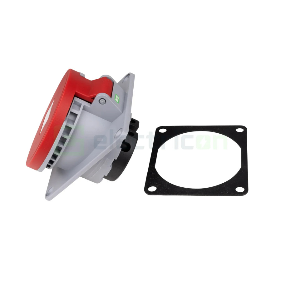 Priza industriala, CEE fix, 5 poli, 32A, 400V, IP44, cu garnitură. montaj pe panou, unghi de 15°, Schrack, YY784532