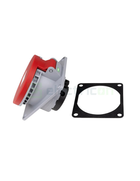 Priza industriala, CEE fix, 5 poli, 32A, 400V, IP44, cu garnitură. montaj pe panou, unghi de 15°, Schrack, YY784532