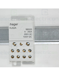 Bloc distribuție 95mm² Bloc distribuție terminal, 1P, 250A, 1x95mm²+2x35mm²+5x16mm²+4x10 mm² lățime 45mm, Hager,  KJ02A – montaj