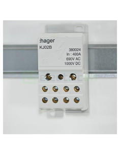 Bloc distribuție 185mm² Bloc distribuție terminal, 1P, 400A, 1x185mm²+2x35mm²+5x16mm²+4x1,5-10 mm² lățime 45mm, Hager,  KJ02B – 