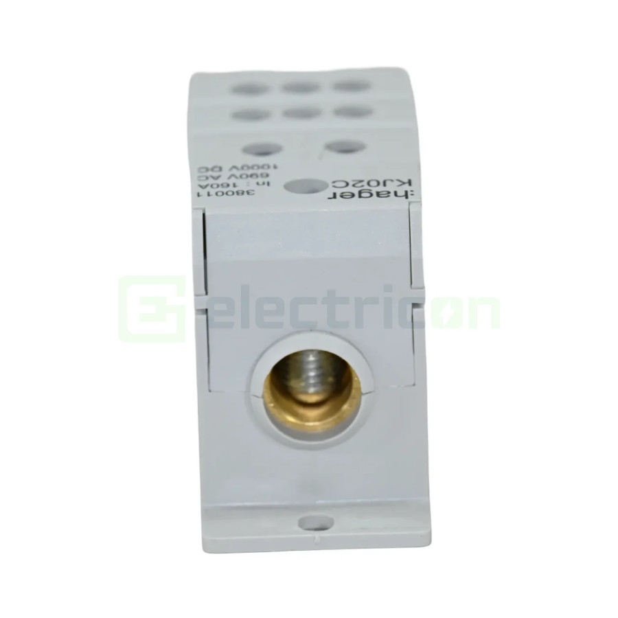 Bloc distribuție 70mm² Bloc distribuție terminal, 1P, 160A, 1x70mm²+6x16mm² + 1 bară colectoare 16x5mm, lățime 35mm, Hager, KJ02