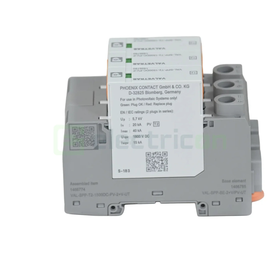 Descarcator la supratensiune T2, 1500VDC, 3P, VAL-SPP-T2-1500DC-PV-2+V-UT, Phoenix Contact, 1466774
