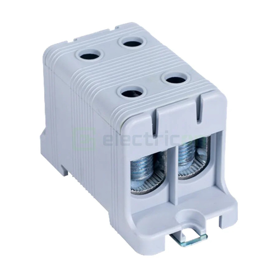 Clemă de derivație Clema de derivație, 2P, montaj pe sina, 95 mmp, gri, Tracon Electric, FLEAL-95/2 – montaj rapid și sigur în a