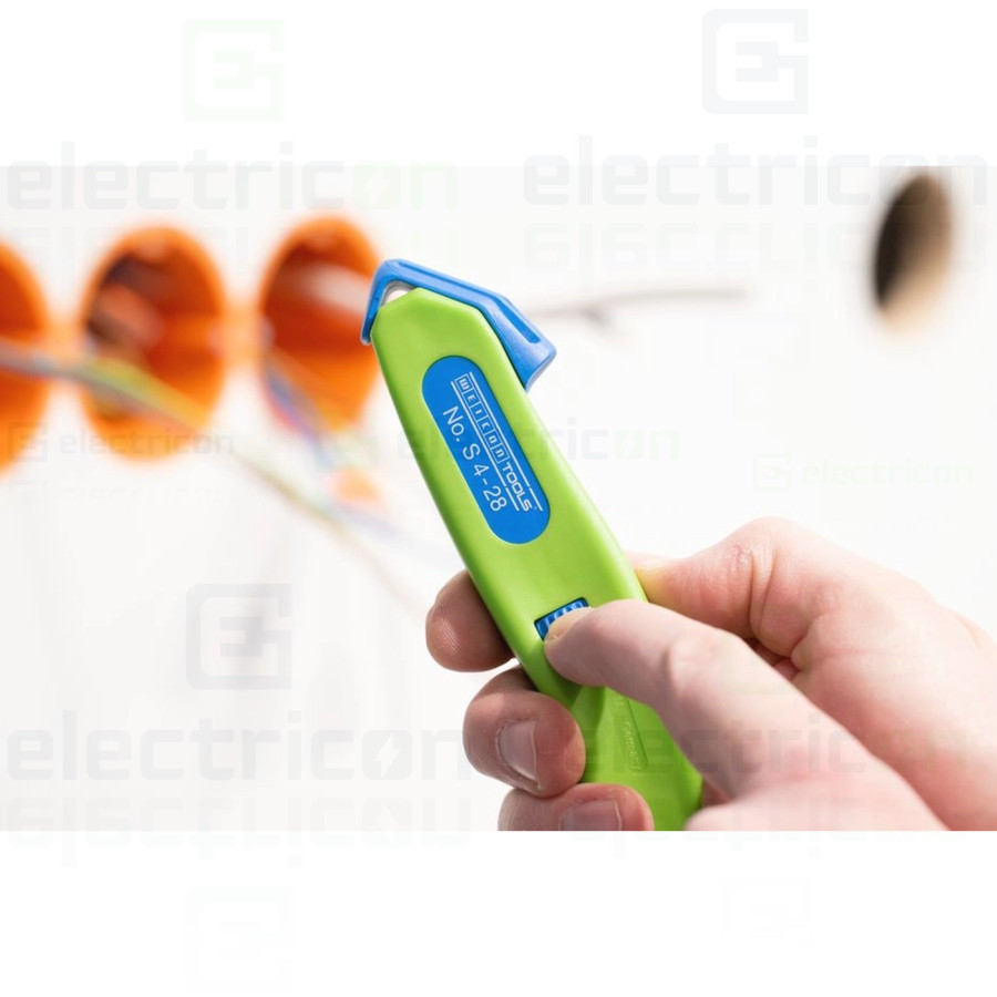 Cutit de dezizolat, S 4 - 28, cu lama tip carlig retractabila, Ø 4 - 28mm, Verde