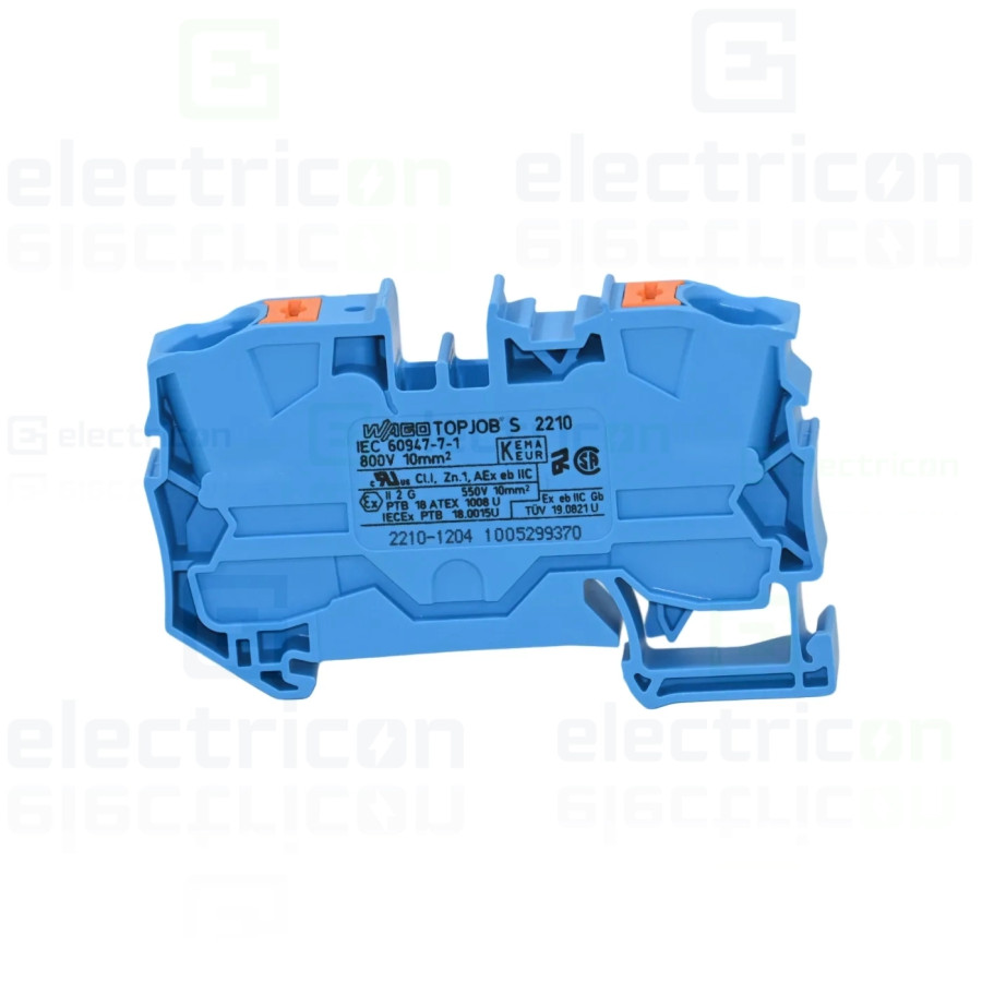 Conector Wago 10 mm² Clema șir, de trecere, 2 conexiuni, 10 mm²,albastru, CAGE CLAMP, Wago, 2210-1204 – montaj rapid și sigur în