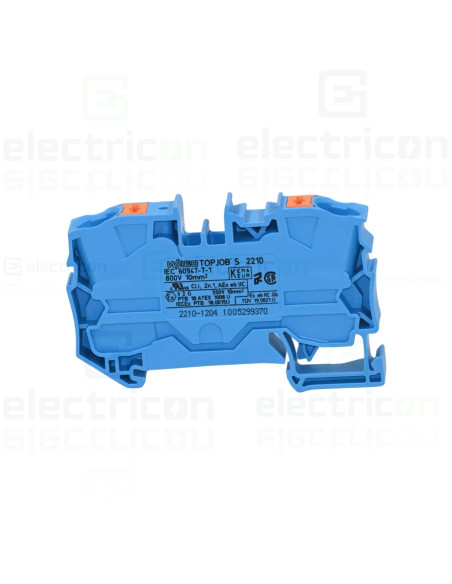 Conector Wago 10 mm² Clema șir, de trecere, 2 conexiuni, 10 mm²,albastru, CAGE CLAMP, Wago, 2210-1204 – montaj rapid și sigur în