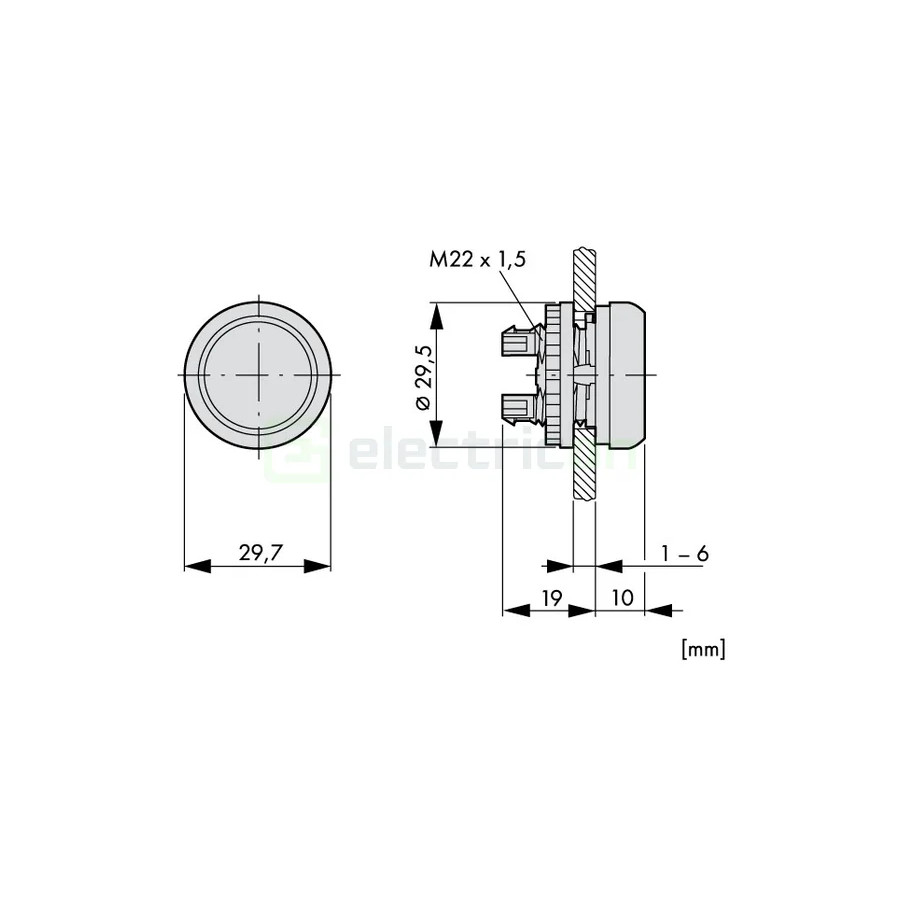 Buton comanda, cu revenire, plat, negru, Schrack, MM216590