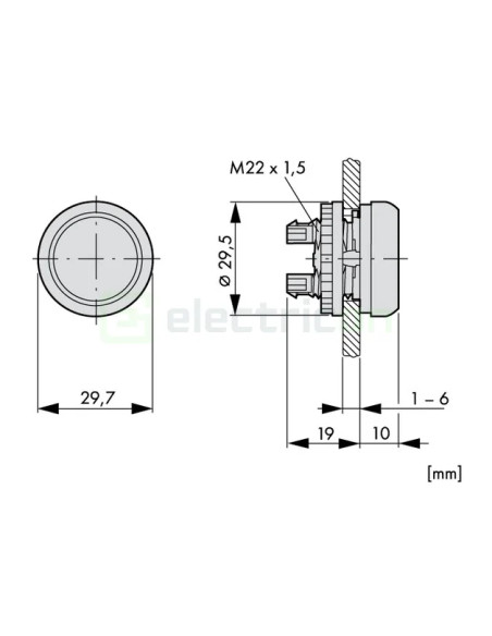 Buton comanda, cu revenire, plat, negru, Schrack, MM216590