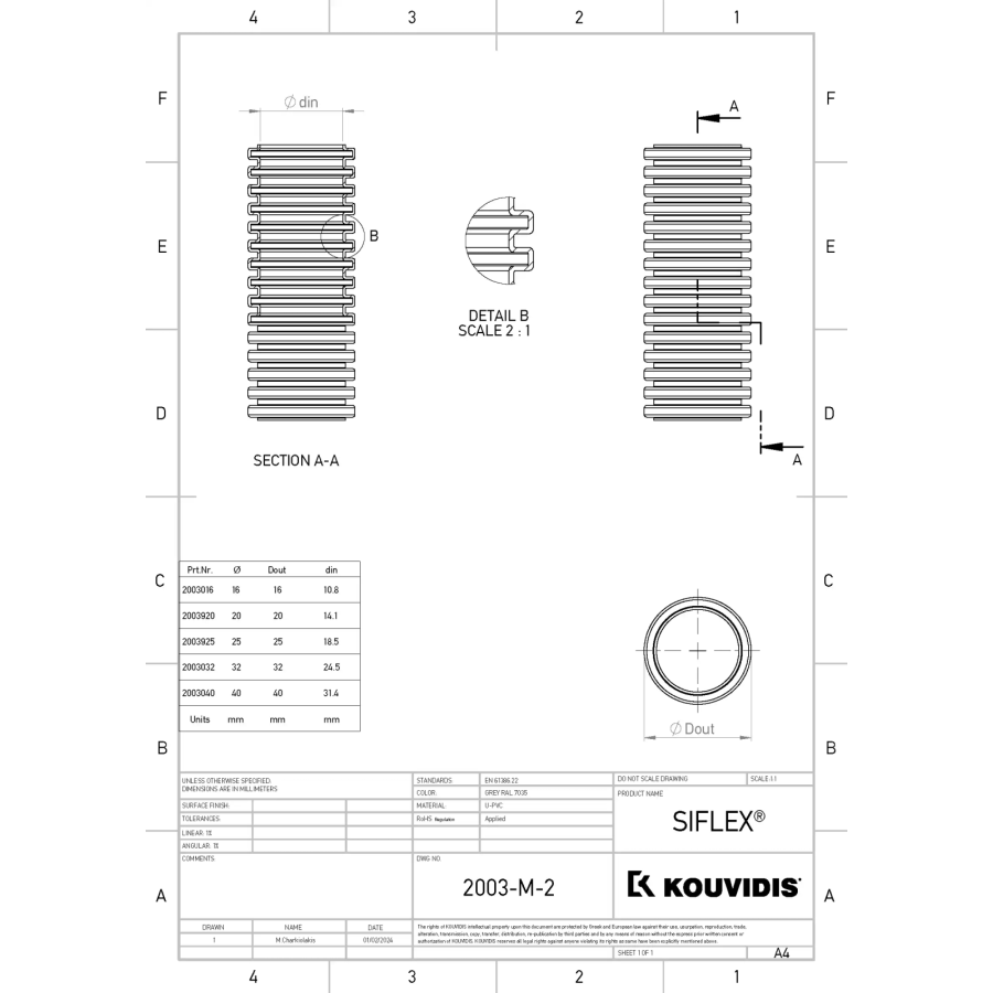 copex tub corugat flexibil Kouvidis SIFLEX IAS 16mm 320N gri 100m 2003916