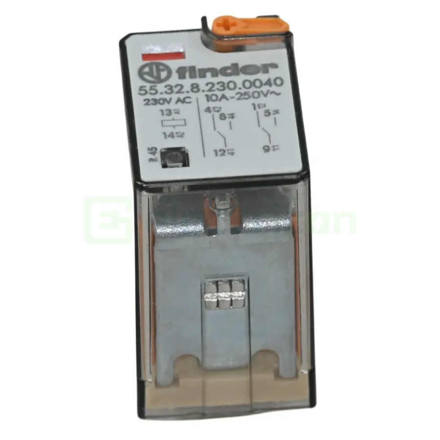 Releu industrial miniaturizat, 8 pini fixabili, 230V, 2CO, 10A, AgNi, cu buton de proba blocabil, Finder, 55.32.8.230.0040