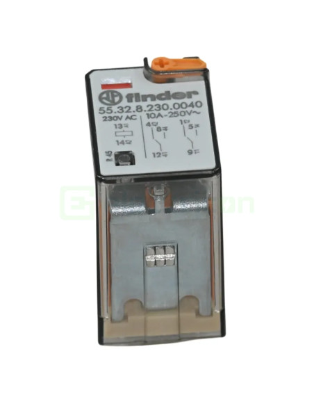 Releu industrial miniaturizat, 8 pini fixabili, 230V, 2CO, 10A, AgNi, cu buton de proba blocabil, Finder, 55.32.8.230.0040