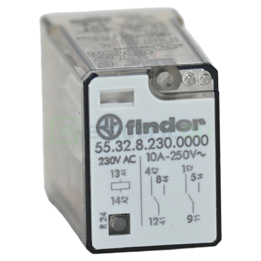 Releu industrial miniaturizat, 8 pini fixabili, 230V, 2CO, 10A, AgNi, Finder, 55.32.8.230.0000