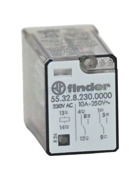 Releu industrial miniaturizat, 8 pini fixabili, 230V, 2CO, 10A, AgNi, Finder, 55.32.8.230.0000