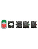 Pachet contact auxiliar cu buton de comanda, 1NI+1ND, buton dublu luminos 1/0, verde/rosu, Schrack