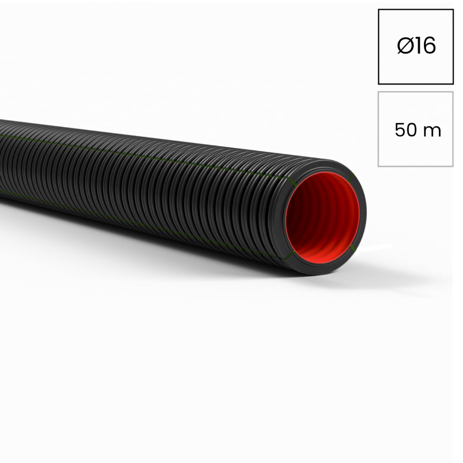 Copex tub flexibil pliabil Kouvidis DUROFLEX PLUS ISR Ø16mm 750N negru-verde 3straturi UV 50m 2051016