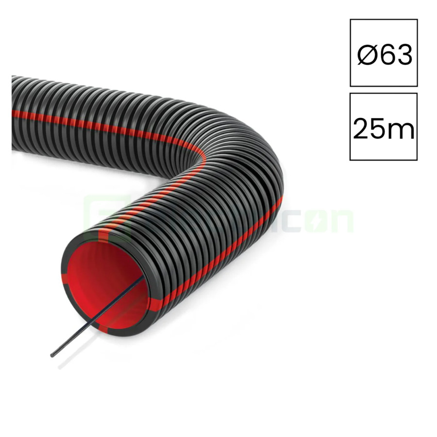 Copex tub flexibil cu fir Kouvidis Geonflex ISR Ø63mm 25m EMC negru-rosu 2042063