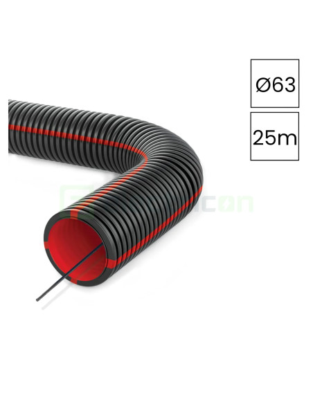 Copex tub flexibil cu fir Kouvidis Geonflex ISR Ø63mm 25m EMC negru-rosu 2042063