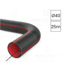 Copex - tub riflat - PVC Ø40 mm - 25 metri - protecție electromagnetică - negru-roșu ignifug - Kouvidis - Geonflex ISR - 2042040