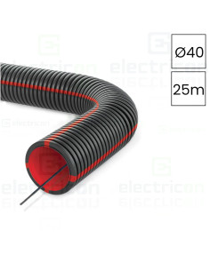 Copex - tub riflat - PVC Ø40 mm - 25 metri - protecție electromagnetică - negru-roșu ignifug - Kouvidis Geonflex 2042040