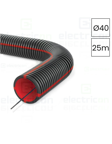 Copex - tub riflat - PVC Ø40 mm - 25 metri - protecție electromagnetică - negru-roșu ignifug - Kouvidis Geonflex 2042040