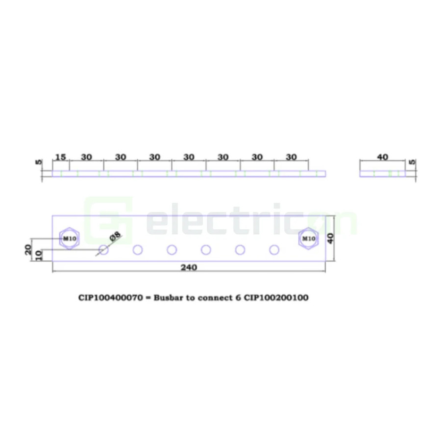 Busbar to connect 6 CIP100200100 (1500 A)