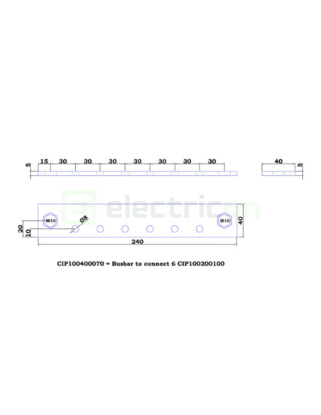 Busbar to connect 6 CIP100200100 (1500 A)