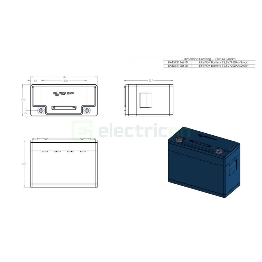 LiFePO4 Battery 12,8V 200Ah-a - Smart