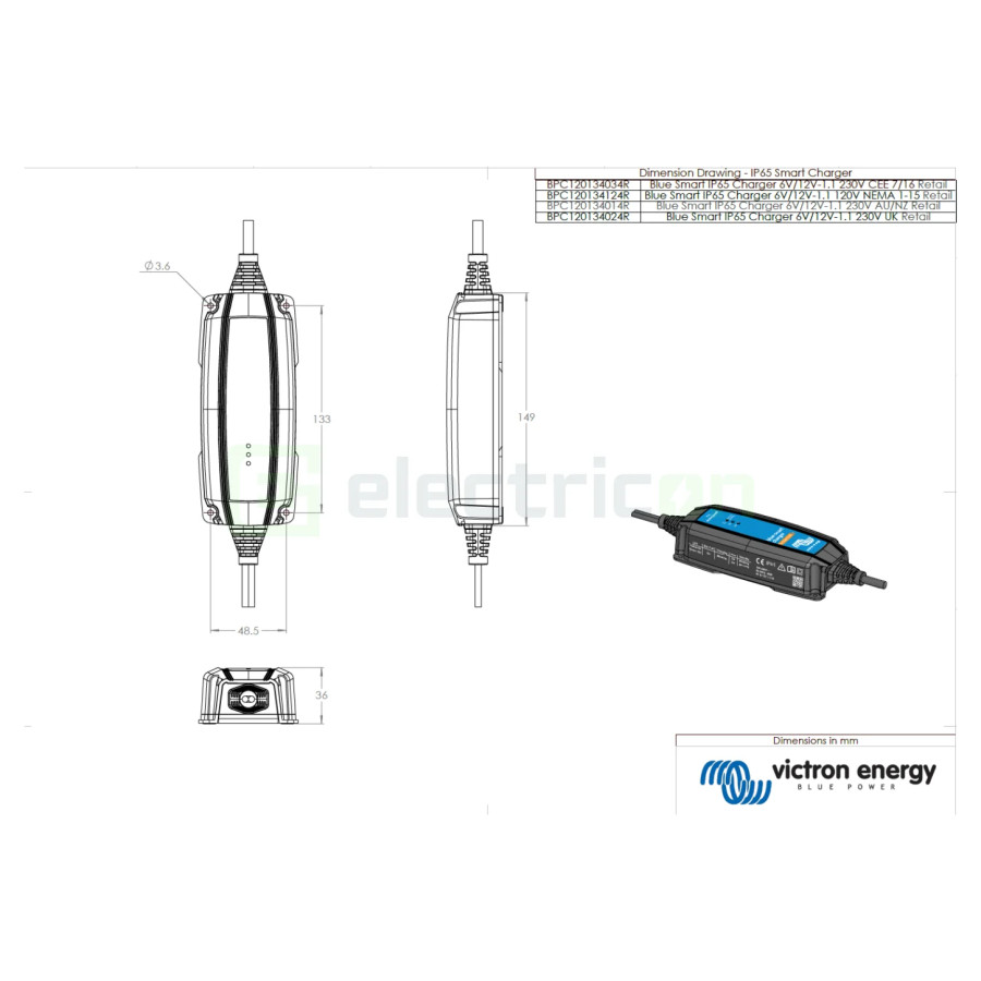 Incarcator de retea Blue Smart IP65 Charger 6V 12V-1.1 + DC connector